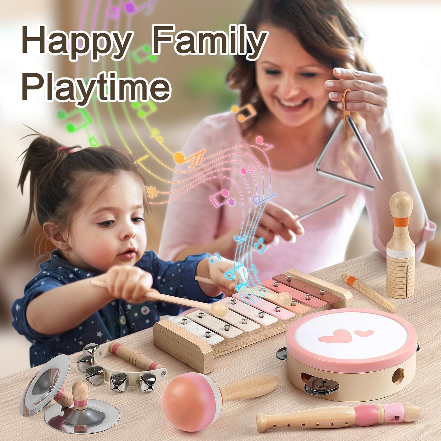 Musical Toys For 1 Year Old Girls Gifts - 8 In 1 Musical Instruments For Toddlers 1-3 - One First Christmas Birthday Gifts For Toddlers Ages 0-2 - Wooden Montessori Toy For Babies 6-12-18 Months