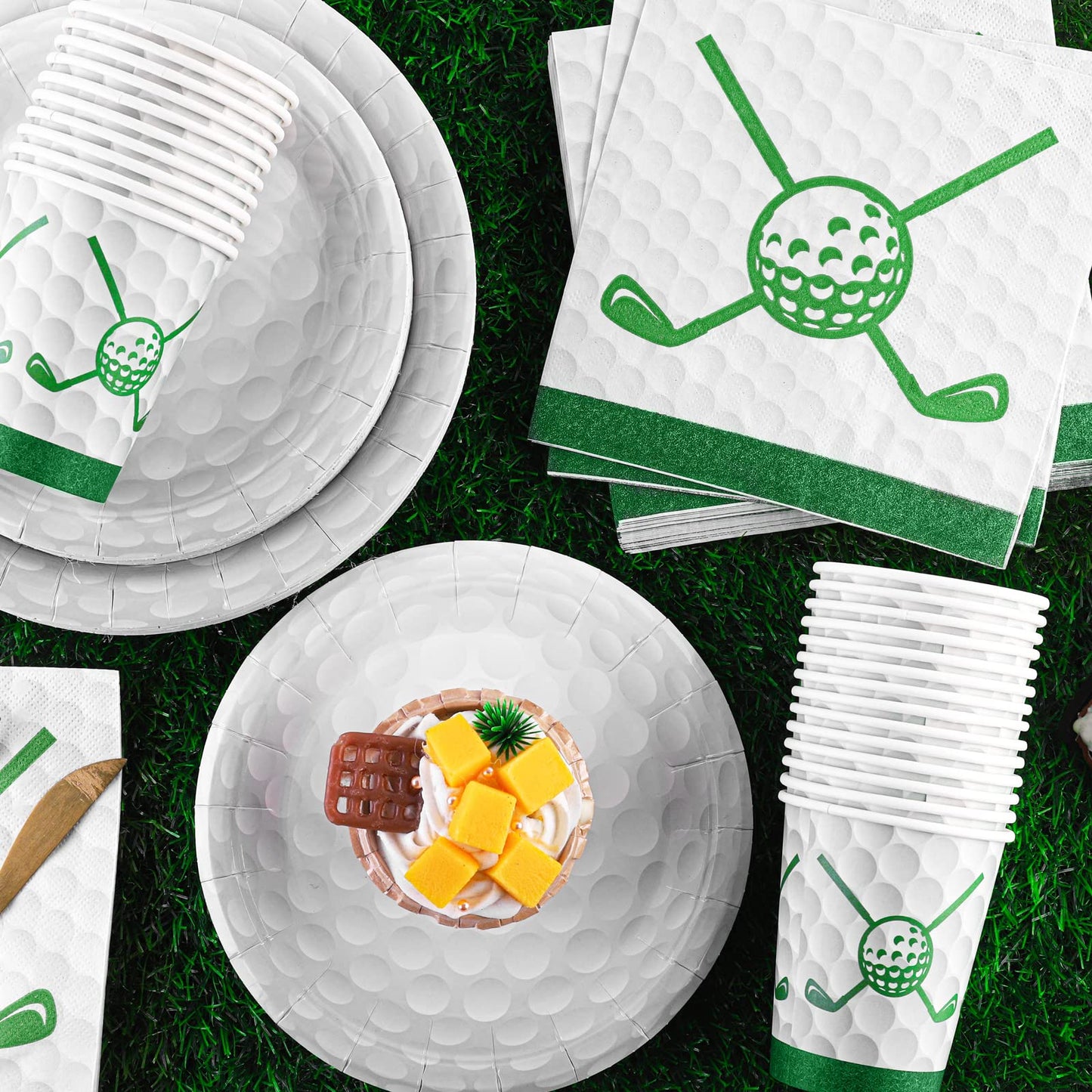Durony 96 Pieces Golf Party Supplies Tableware Set Include Golf Paper Plates Napkins And Cups Golf Dessert Plates For Golf Sport