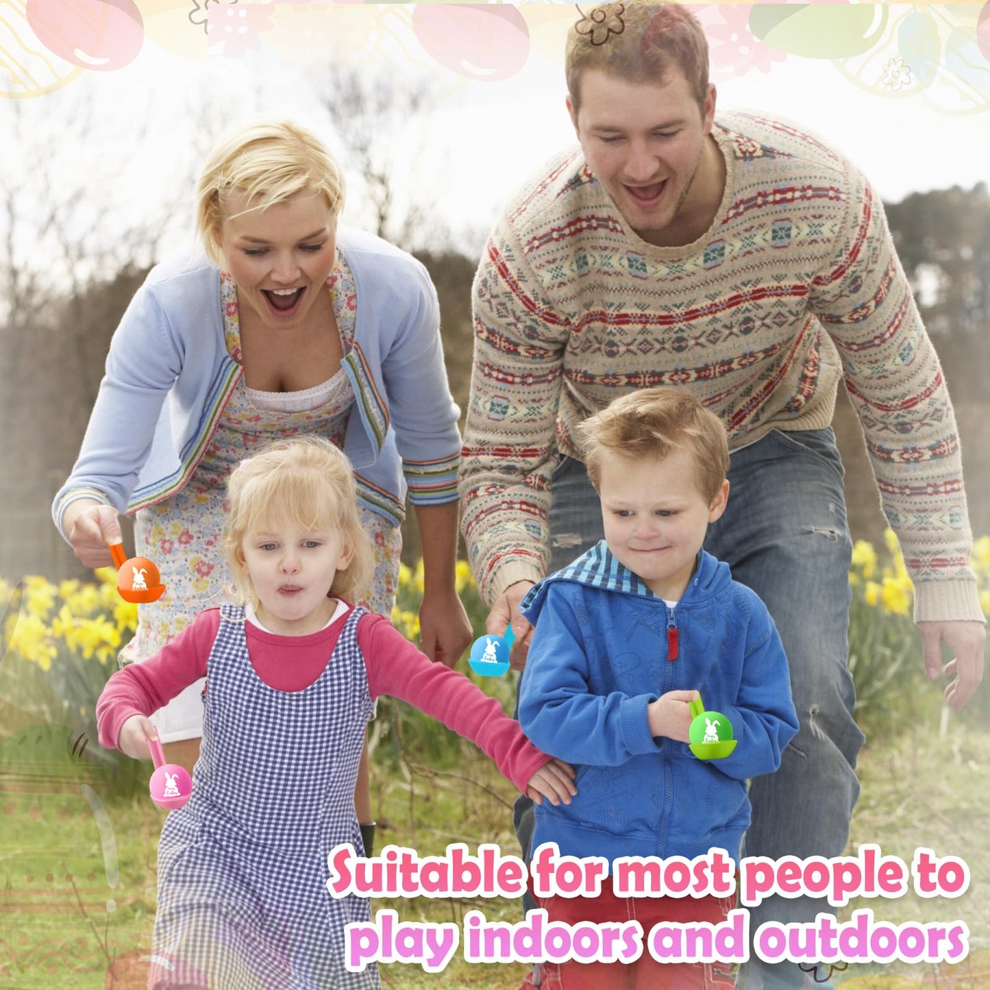 JellyArch 24 Set Easter Egg Spoon Race Game Sets for Kids, Easter Game Spoon Relay Race Toy Set for Family Activity Indoor Outdo