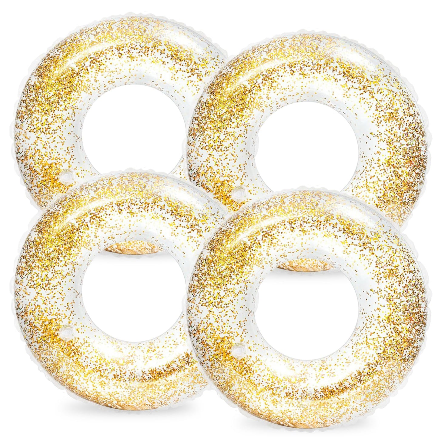 Whaline 4Pcs Inflatable Pool Floats Toys Clear Swim Tubes Rings Glitter Gold Pool Tube For Boys Girls Outdoor Summer Swimming Po