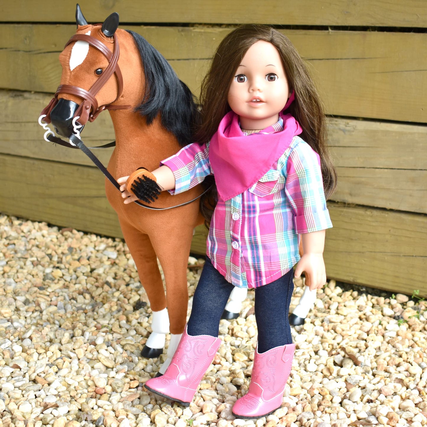 Sophia'S 18'' Doll 4 Pc. Western Outfit Plaid Shirt, Jeggings, Pink Boots And Bandana Outfit, Multicolor