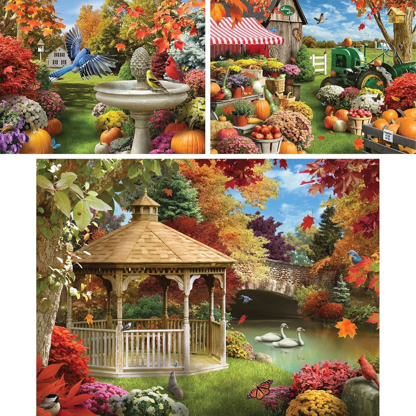 Bits and Pieces - Value Set of Three (3) - 300 Piece Jigsaw Puzzles for Adults - 300 pc Autumn Fall Jigsaws Bundle by Alan Giana