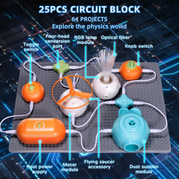 Risuntoy Circuit Kits For Kids Age 3-12,25Pcs Circuit Blocks Board,Diy Electronics Exploration Kit With 64 Projects,Science Kits For Boys Girls, Full Color Project Manual,Stem Educational Toys