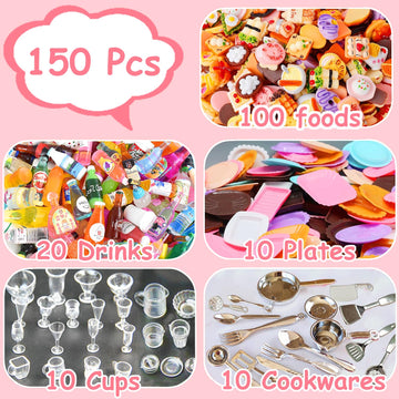 150Pcs Miniature Food Drinks Bottles Dollhouse Accessories 1:12 Mini Stuff Things Toy Set Dollhouse Pretend Kitchen Play Game Ti