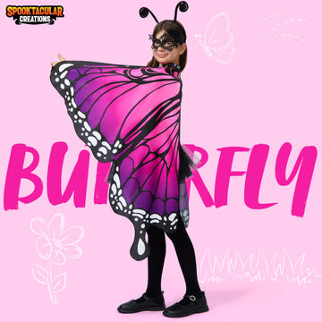 Spooktacular Creations Purple Butterfly Wing Kids Halloween Butterfly Costume for Girls with Lace Mask and Bug Headband for Halloween Costume Party