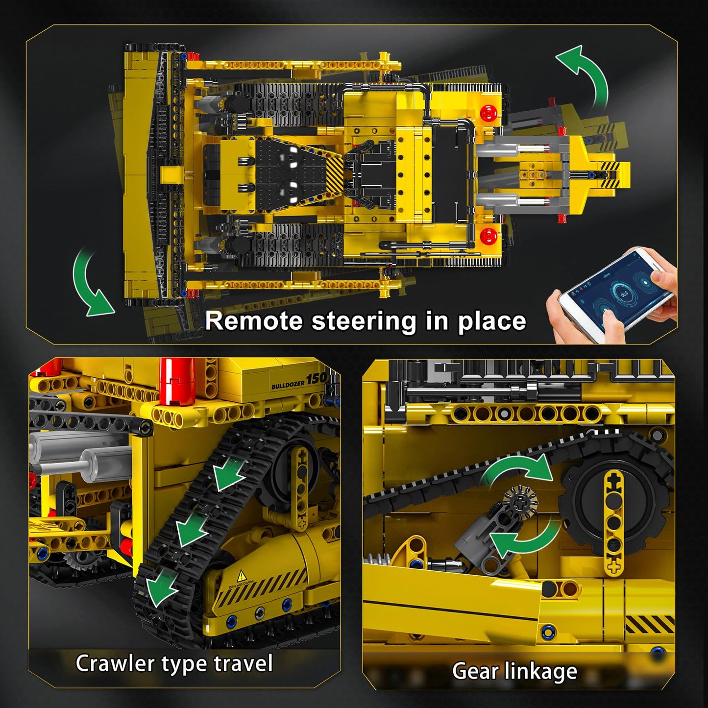 Mould King Bulldozer Technic Building Set App-Controlled 2.4G RC Bulldozer Truck Construction Vehicle Toys with Engines DIY Engineering Model Sets for mature-themeds/14+(1508 Pieces)