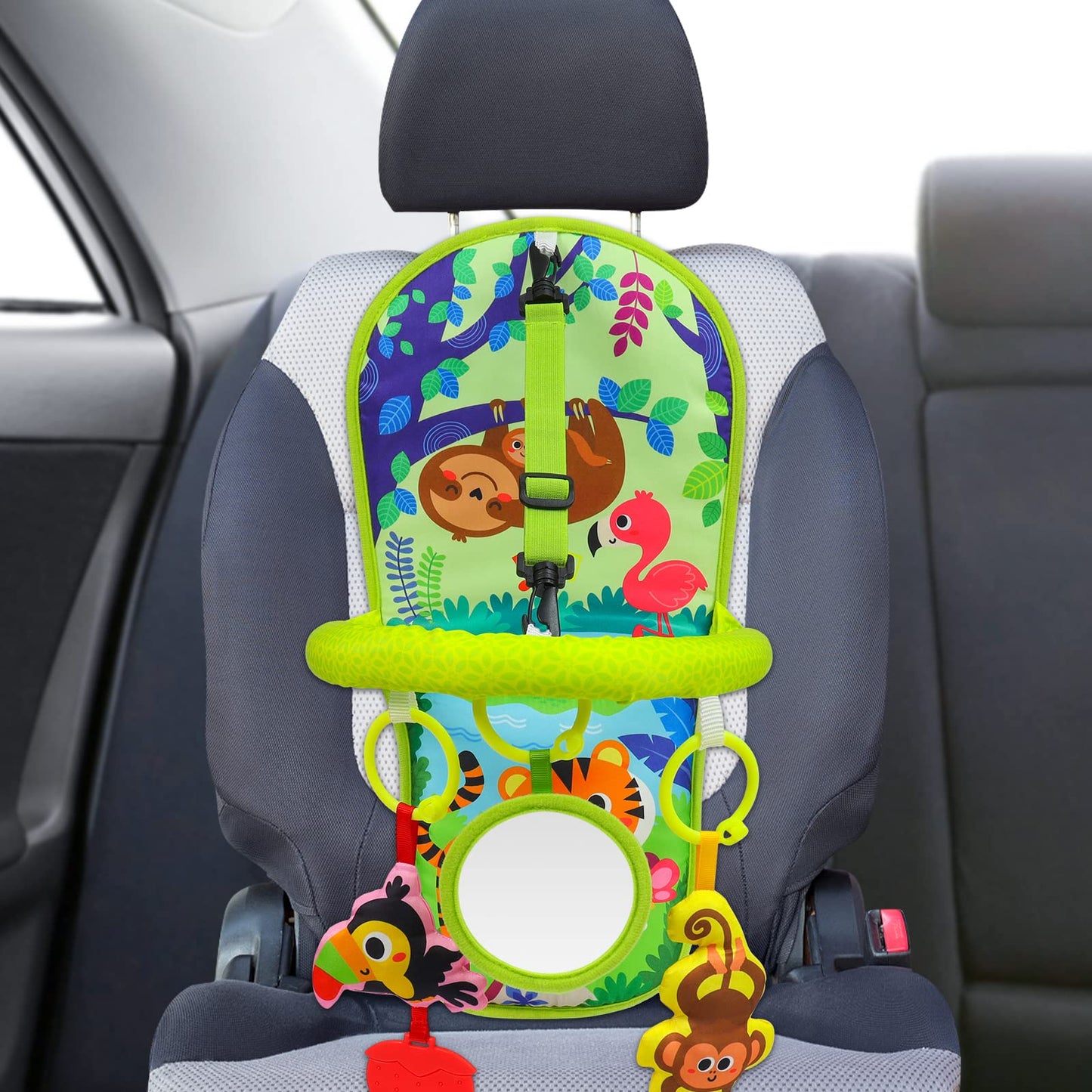 Okooko Car Seat Toy Rear Facing Car Seat Toy Baby Travel Toy Kick And Play With Baby Mirror Plush Toys Thickened Pad Adjustable Sensory Toy For Newborn Baby Infant