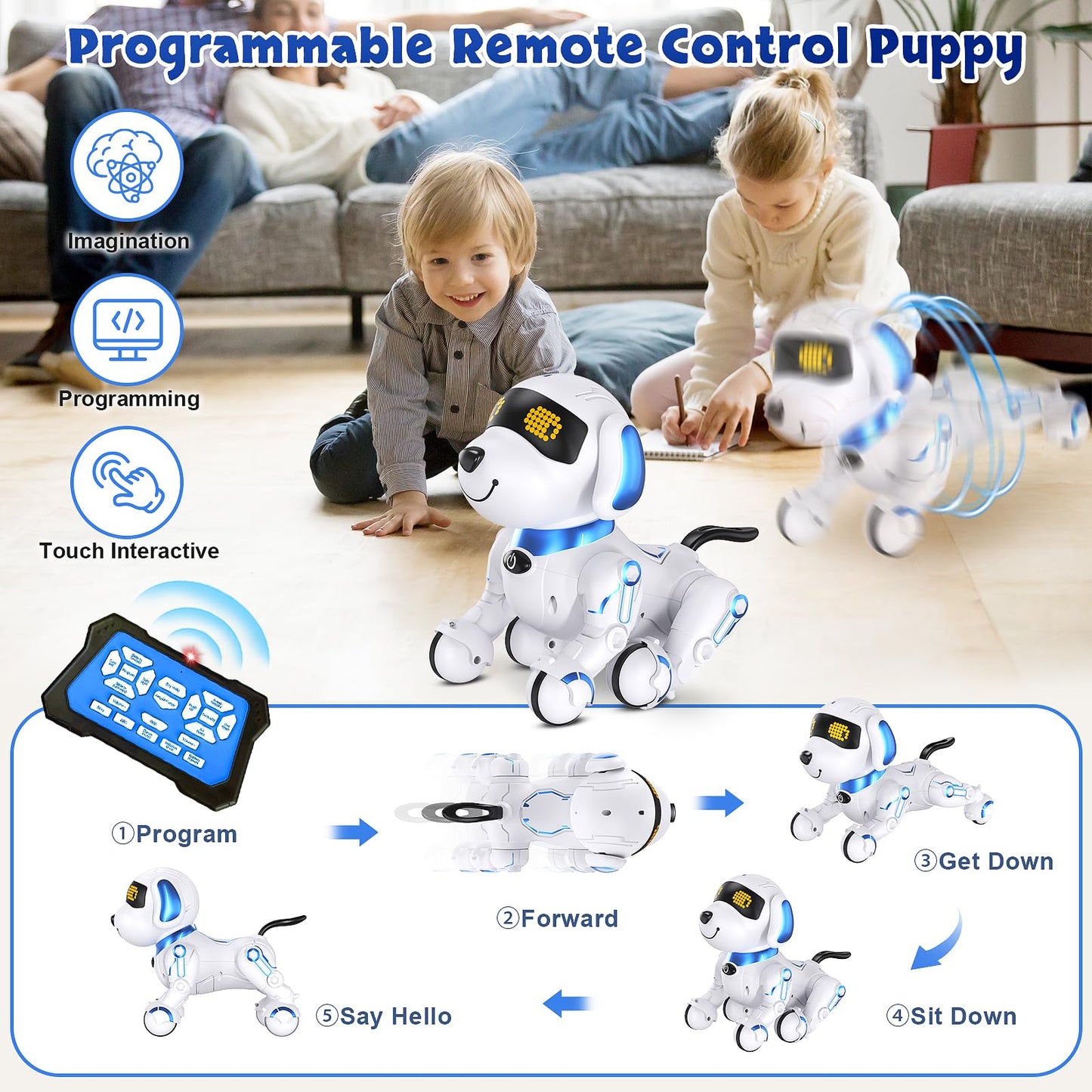 Mindpal Robot Dog Remote Control Robot Toys With Sing Dance, Kids Robot Toy, 17 Functions Dog E Interactive Robot Dog For 6+, Pr