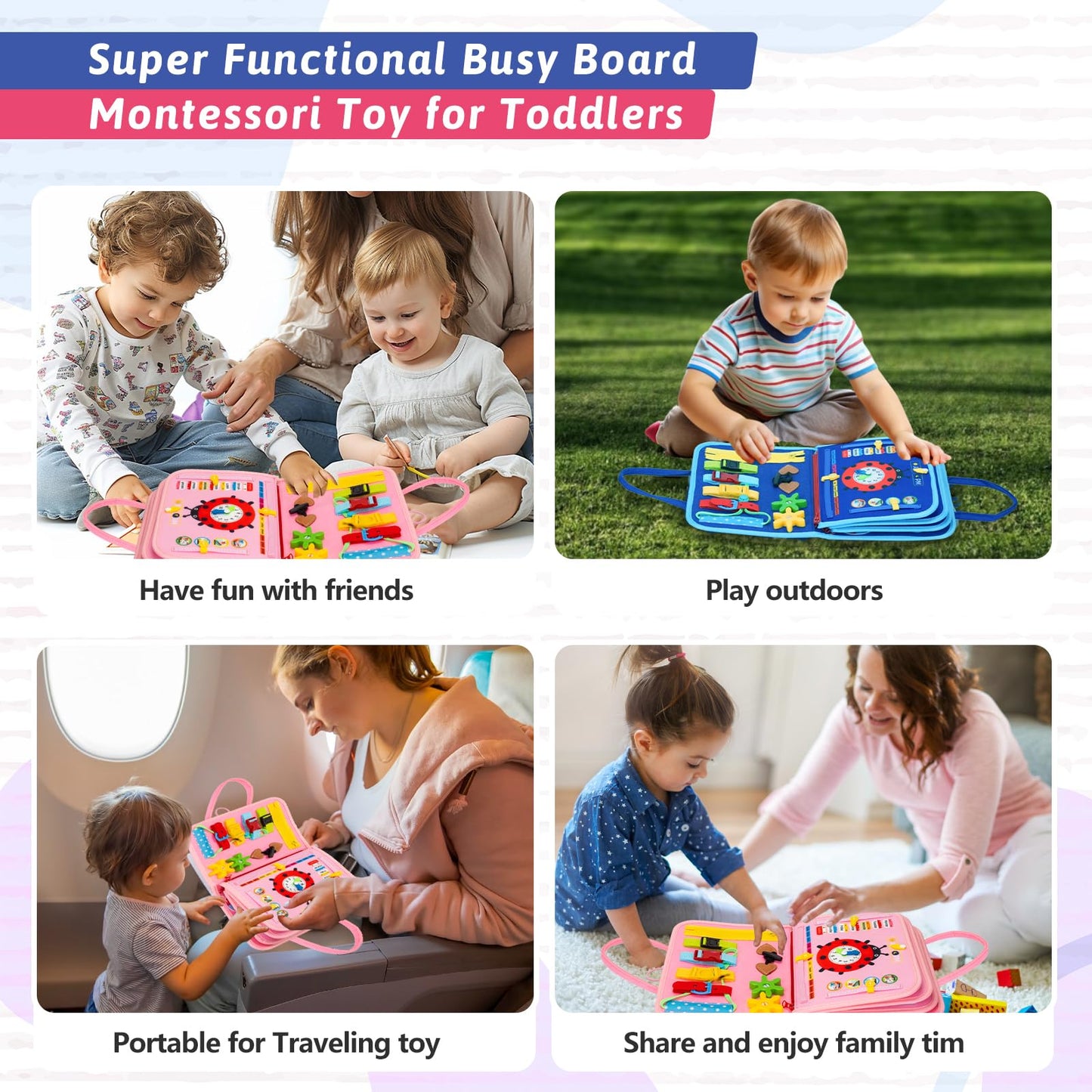 Toddler Busy Board Montessori Toys For 1 2 3 4 Year Old, Preschool Learning Activities With Life Skills,Abc,123,Shape,Color,Anim