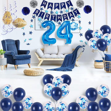 Naninuneno 24Th Blue Birthday Party Decorations For Boy Girl Men Women, Happy 24 Birthday Balloons Supplies With Happy Birthday