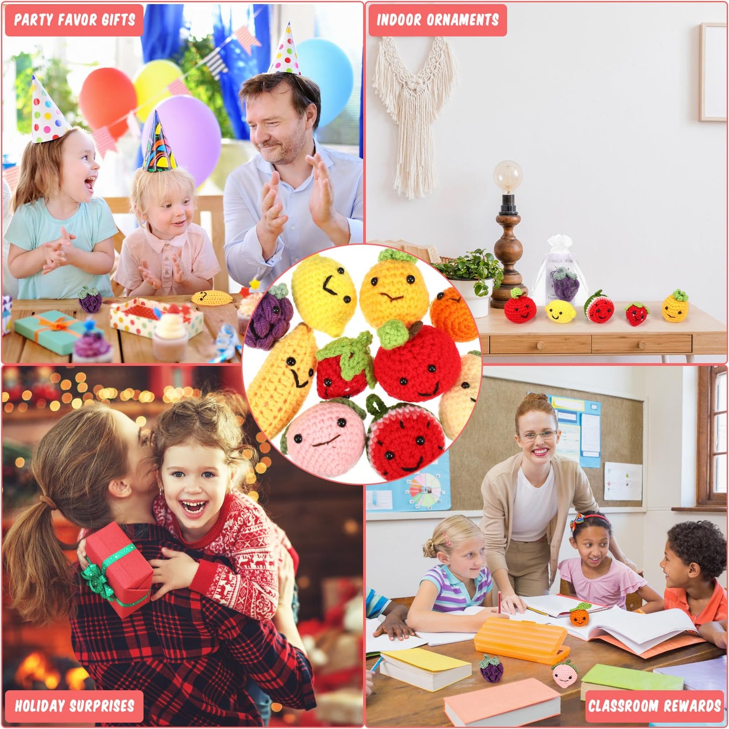 Shappy 50 Sets Inspirational Positive Fruit Toy Gift Cute Funny Wool Knitted Fruit Mini Employee Appreciation Gift Motivational