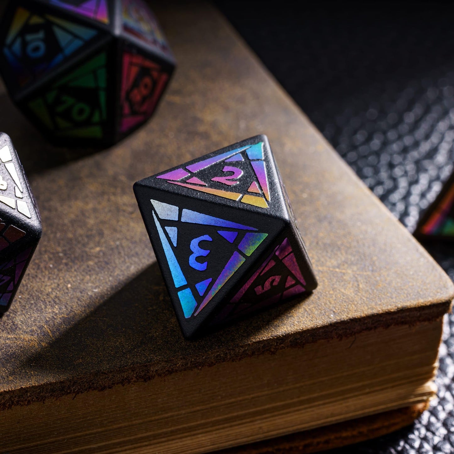 UDIXI Obsidian Dice Set, 7PCS Stone DND Dice with Colorful Pattern, Handmade Polyhedral Dice Set for D&D MTG Dungeons and Dragon