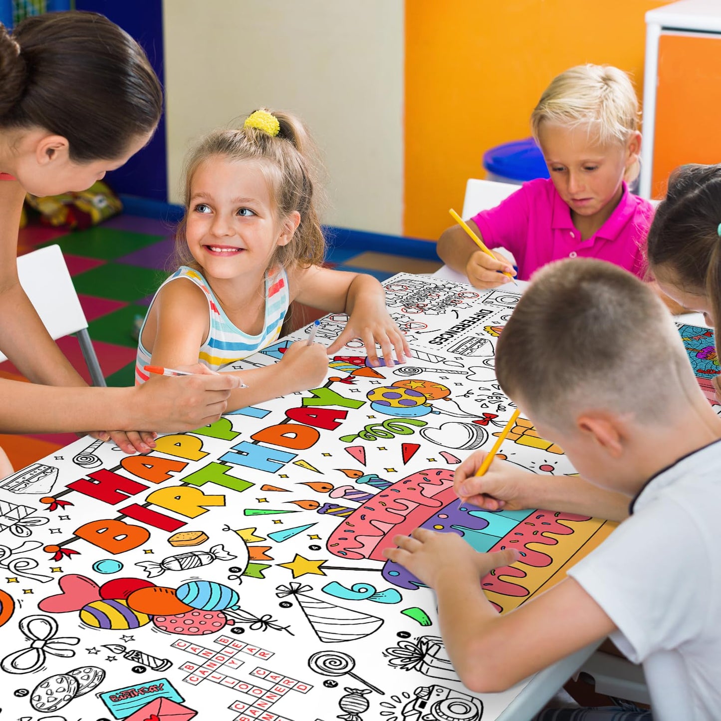 Giant Coloring Poster For Classroom Wall - Versatile 31.5 X 72 Inches Birthday Activity Poster/Table Cover, School Parties, Birt