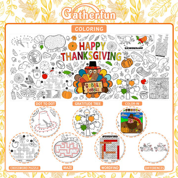 Family Fun Thanksgiving Activity Poster - 31.5 X 72 Inches, Turkey-Themed Thanksgiving Day Party, Versatile Paper Coloring Banne