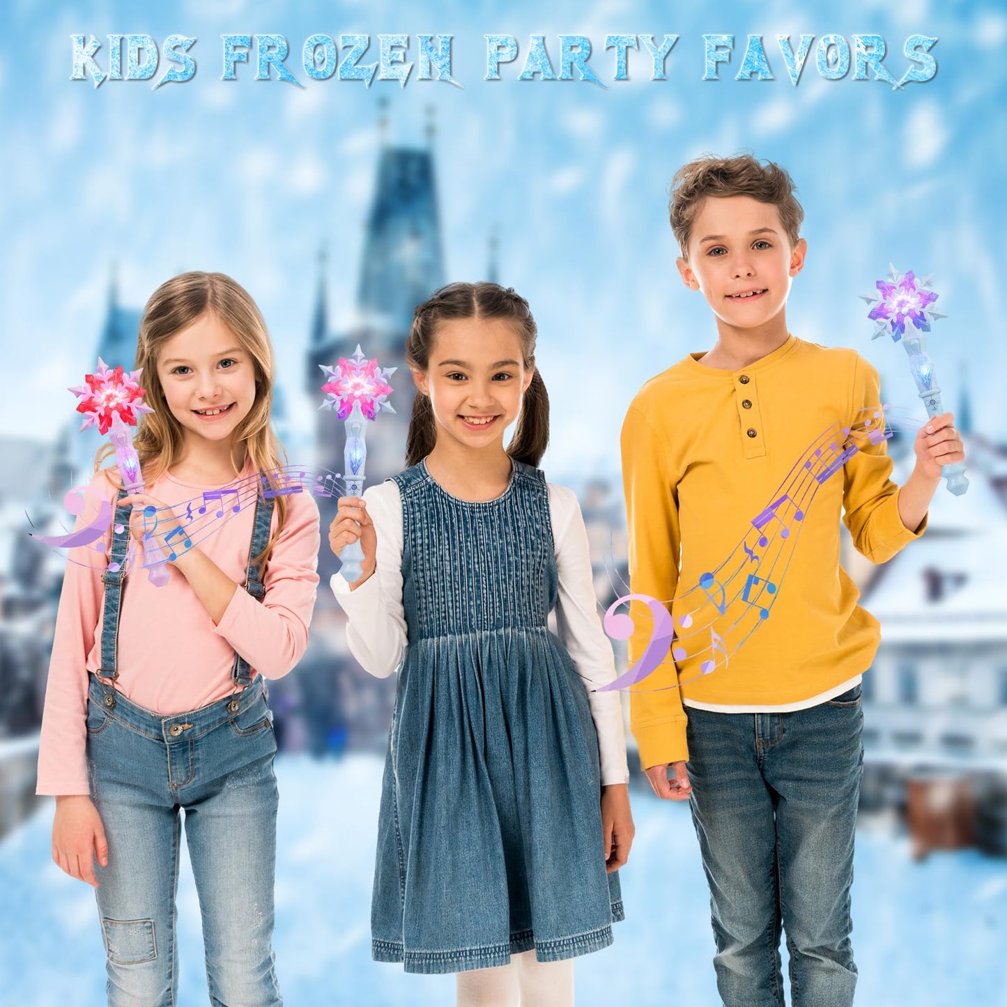 Enrichfun Light Up Frozen Snowflake Wand With Sound, Motion Sensitive Magic Princess Toys For Kids Girls Party Favors 4 Pieces,