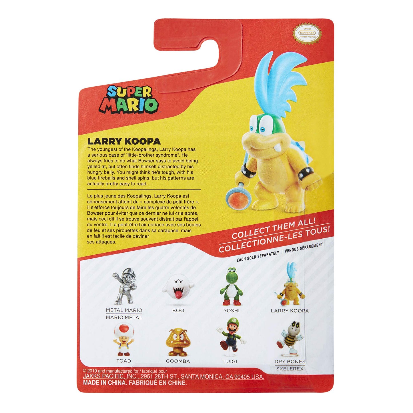 Super Mario Action Figure Larry Koopa Collectible Toy, 2.5 Inch, Plastic, Blue Yellow, Model 38630-4L-RF1