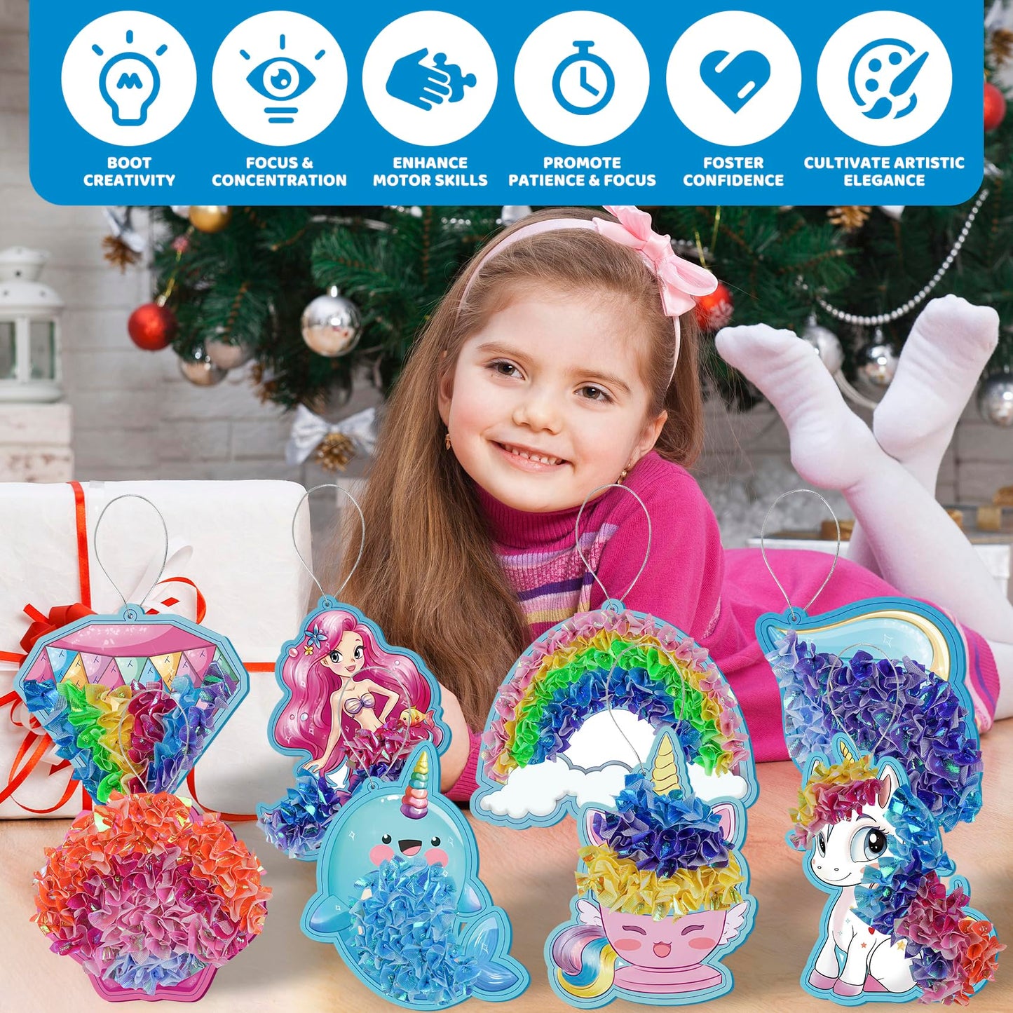 ATFUNSHOP 8 Packs Poke in Crafts Art Kits - Unicorn & Mermaid, Small Paper Craft Kits for Girls 4-9 Years, Mess Free DIY Birthday Gift