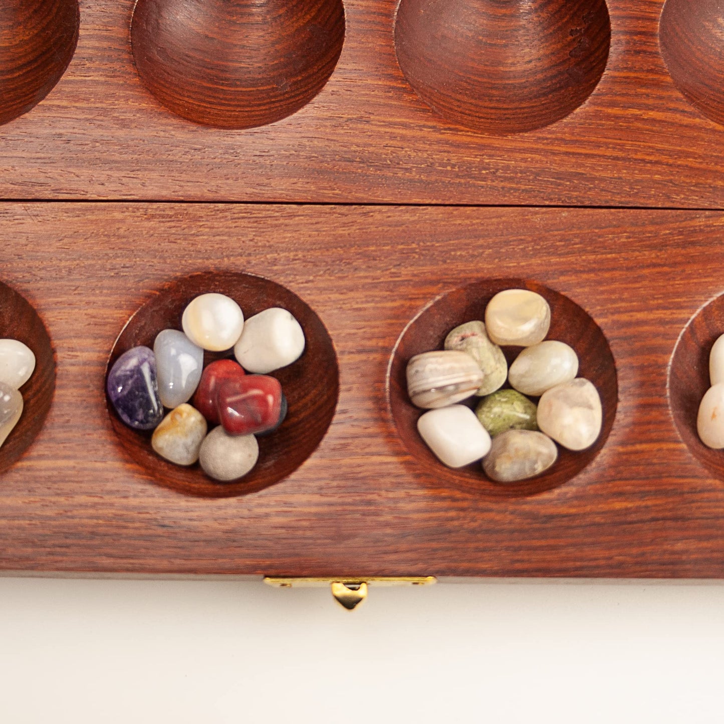 Sterling Games Wooden Mancala Board Game Cherry Finish With Real Stones 13” Wood Game Board