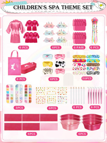 Suhine 6 Set Spa Party Supplies for Girls, Kids Satin Robes Nail Salon Kit Spa Kit Accessories for Birthday Party Favors (Classi