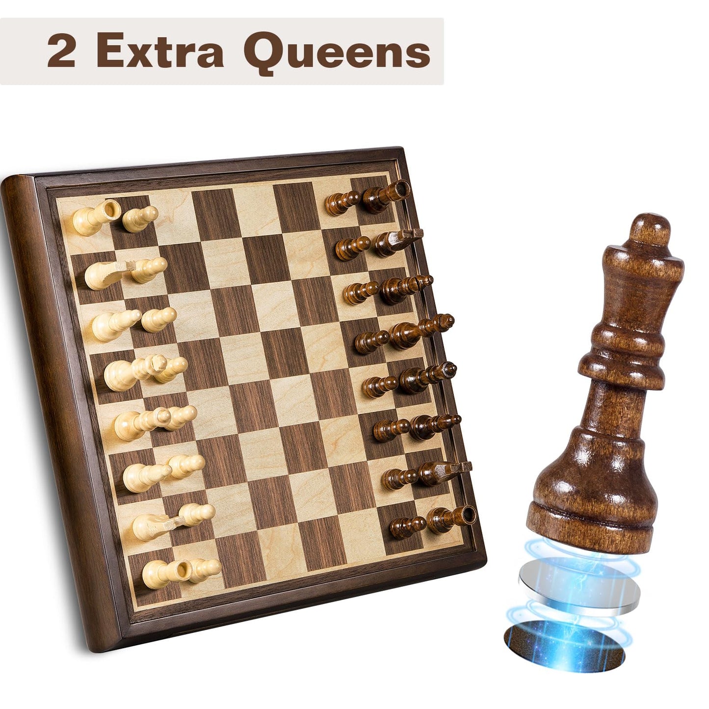 Elongdi 2 In 1 Magnetic Chess Set & Chinese Checkers 13' Wooden Board Game With Storage Drawer And 60 Glass Marbles + Bonus 12 Spare & 2 Extra Queens,For Kids And Adults