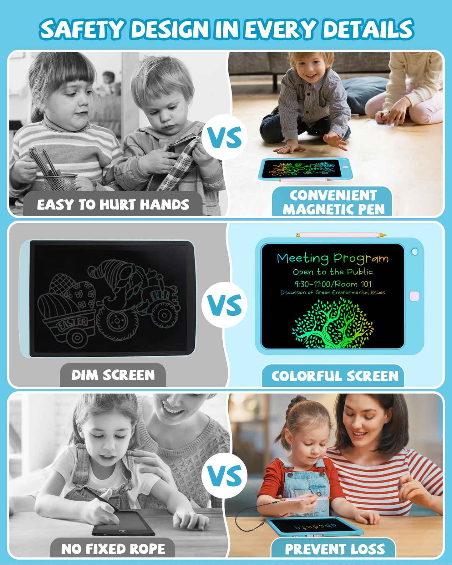 Kokodi Lcd Writing Tablet For Kids, 10 Inch Colorful Drawing Tablet, Educational Learning Kids Toys For Age 3-12 Years Old, Toddler Doodle Board, Blue