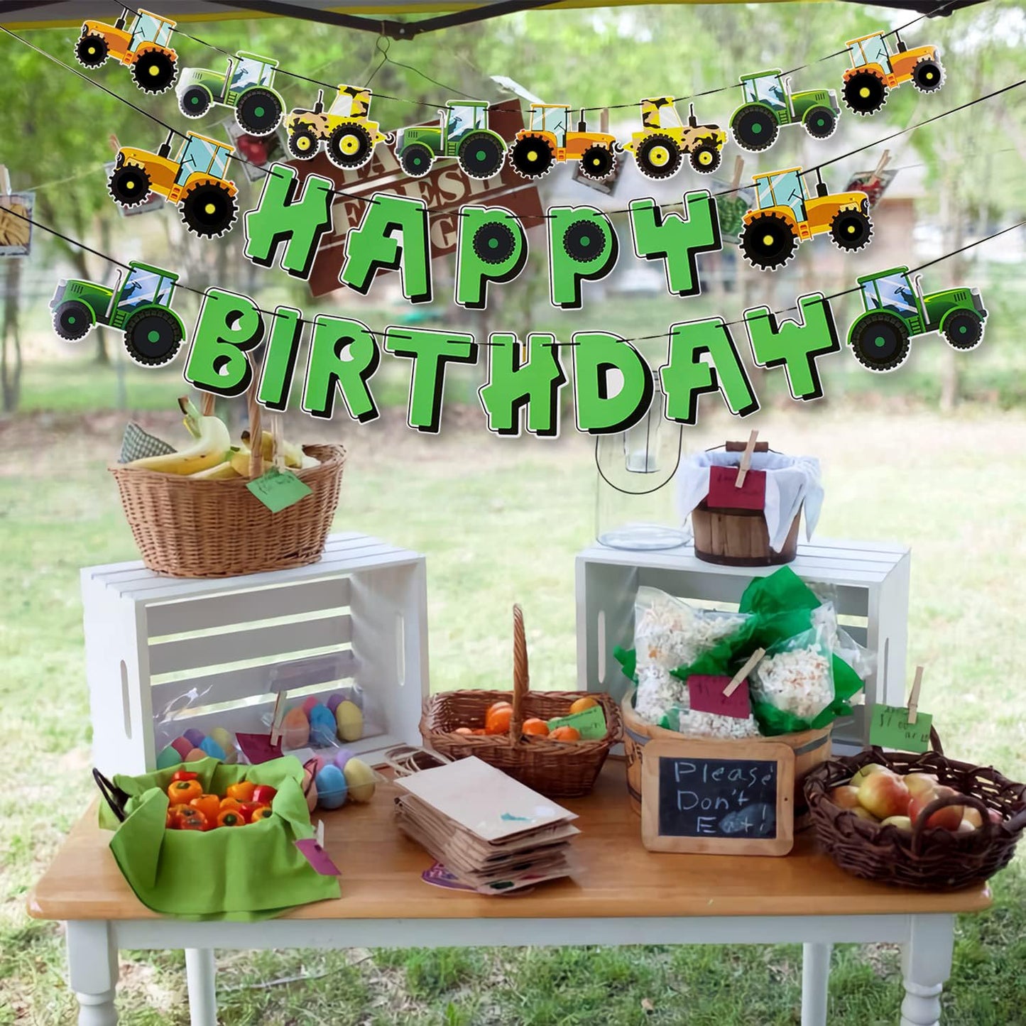 Sunbeauty Green Tractor Happy Birthday Banner Set With Tractor Garland Banner For Tractor Farm Themed Birthday Party Supplies De