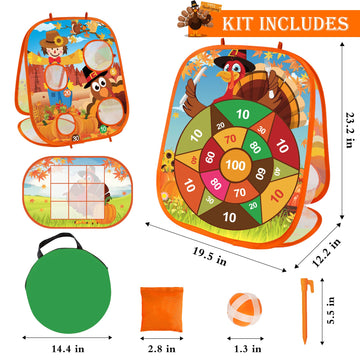 Fall Thanksgiving Bean Bag Toss Games For Kids, Fall Festival Party Games Outdoor Indoor Turkey Dart Board For Kids Carnival Gam