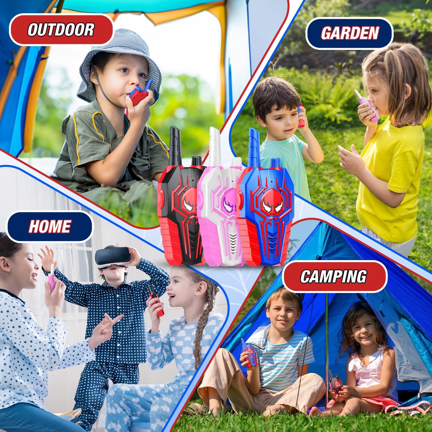 Spider Walkie Talkies For Kids Boys: 3 Pack Kids Walkie Talkies Toys Gifts For 3 4 5 6 7 8 9 10 Year Old Girls Boys Family Hikin