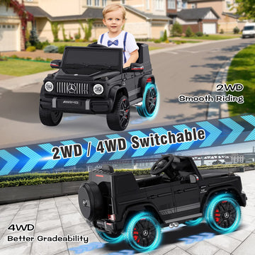 Anpabo 24V 4Wd Licensed Mercedes-Benz G63 Ride On Car W/Parent Remote Control, 4Wd/2Wd Switchable, Real-Time Battery Level, Led Headlight & Music Player, Ideal Electric Car For Kids, Black