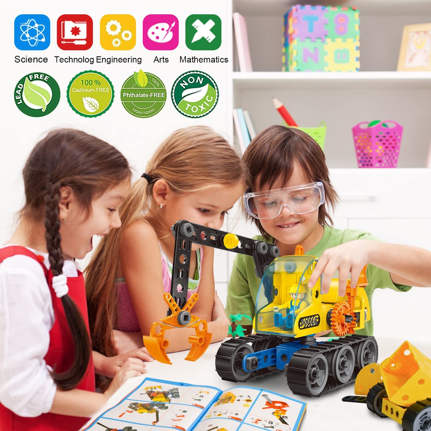 Hometter Building Toys For Age 5-12 Year Old Boys Gift, 6 In 1 Engineering Excavator Toys, Kids Stem Learning Toys Educational Building Kit