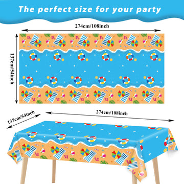 Gisgfim 3 Pcs Beach Tablecloth For Hawaiian Decorations Plastic Tablecloth Pool Surfboard Party Table Covers For Rectangle Table