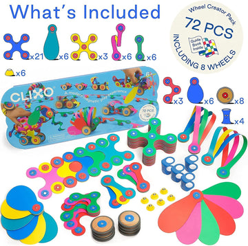 Clixo Wheel Creator Pack, 72 Pieces Pack - Construction Magnet Toy. Flexible, Creative-Boosting Magnetic Building Tiles. Educator-Approved Design For Hours Of Stem Play. Multisensory Toy. Age 4-99.