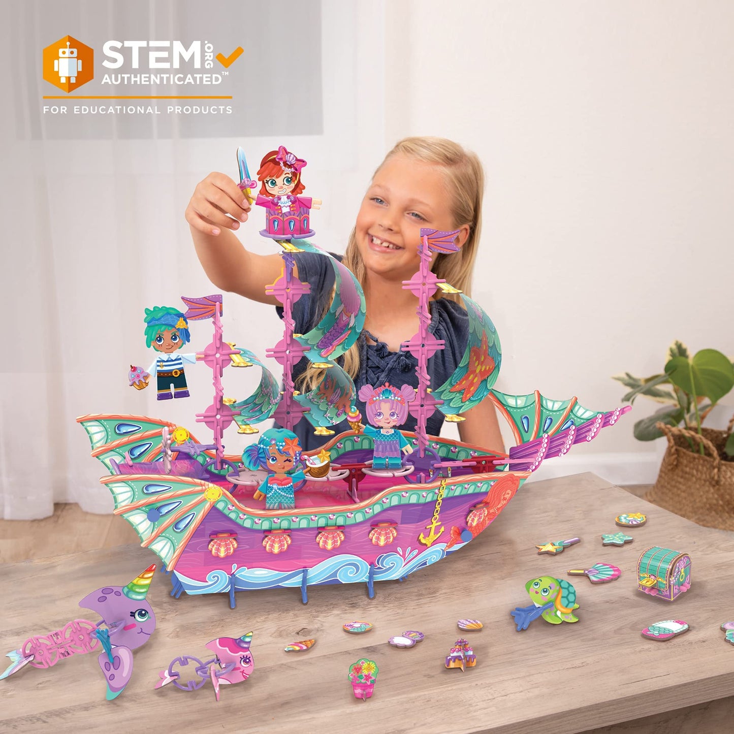 Pinxies Marvelous Mermaid Ship | Build-Your-Own Magical Boat Play Set, Kids 3D Puzzle Toy - Stem Girl Toys Ages 6-7 And Up