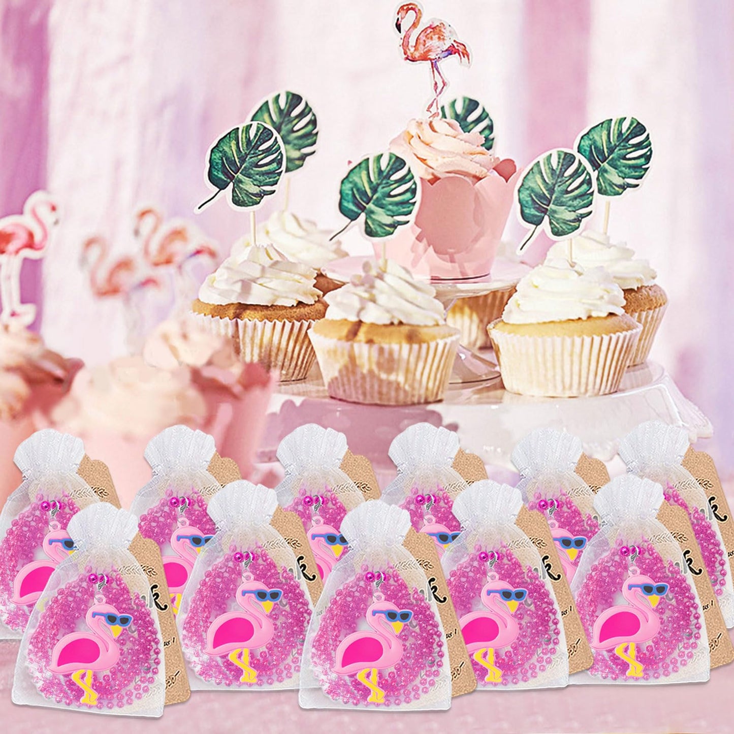 KeeStar 24 Pack Flamingo Necklace Party Favors for Summer Hawaiian Tropical Luau Party, Animal Themed Baby Shower, Birthday, Sch