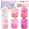 LAWOHO 6 Packs Gradient Pink Slime Kit - Non-Sticky Cloud, Butter & Clear Slime, Picnic Color, 360ml Kids Party Favors