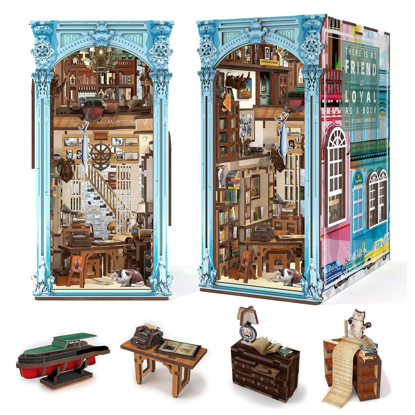 Minicity Book Nook Kit, Diy Miniature Dollhouse Booknook Kit, 3D Wooden Puzzle Bookend Bookshelf Insert Decor With Led Light For