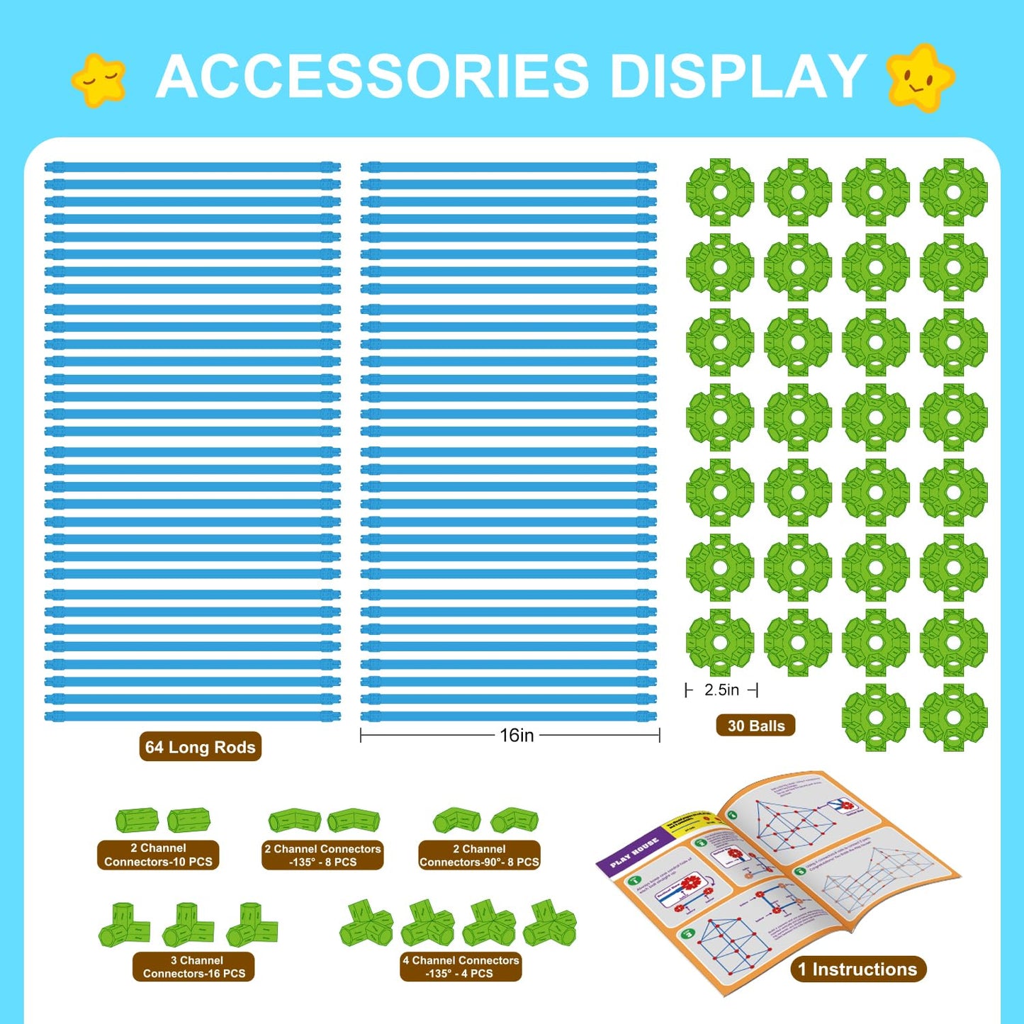 SpringFlower Fort Building Kit, 140 Pcs STEM Toys, Large Blue-green Plastic, Educational Gift for Ages 3-12, Indoor & Outdoor Activity