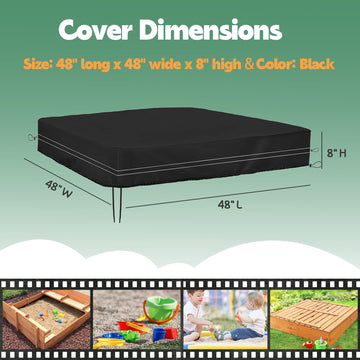 DUSTYPROTE 420D Heavy Duty Sandbox Cover, Black, 48in Square for Kids Outdoor Sandboxes, Durable Lid Cover Only