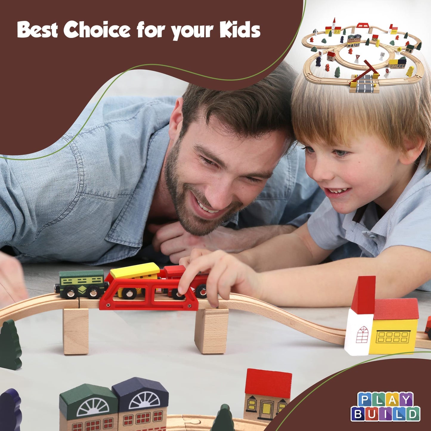 Play Build Wooden Train Set, Complete Toddler Train Set, Interactive Play & Learn Set, Creative Wooden Train Track Design, Premium Quality, Ages 3+ (100 Piece Set)