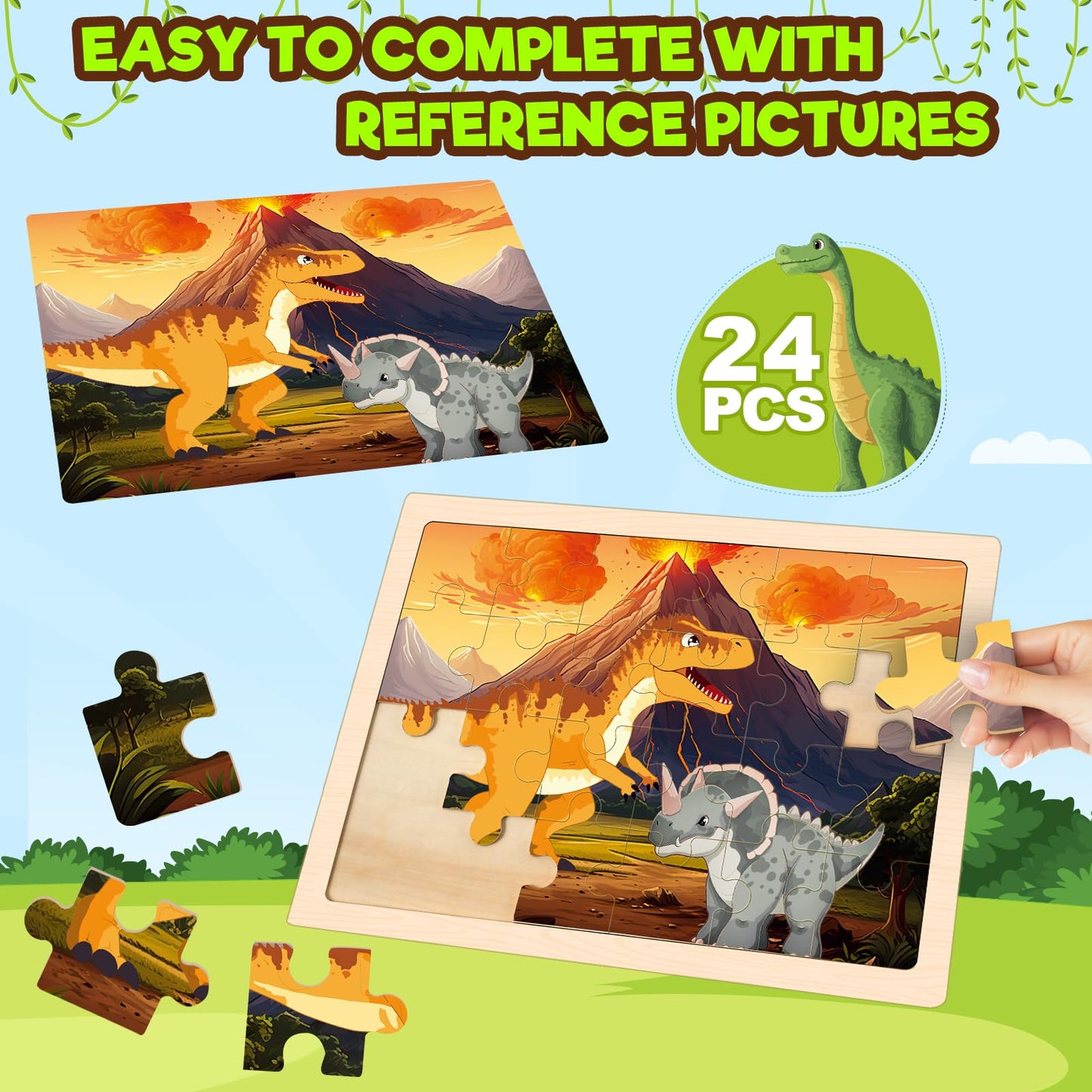 4 Packs Puzzles For Kids Ages 4-6, Wooden Dinosaur Puzzles For Toddlers Ages 2-4, Preschool Educational Dino Puzzles Boards Toys