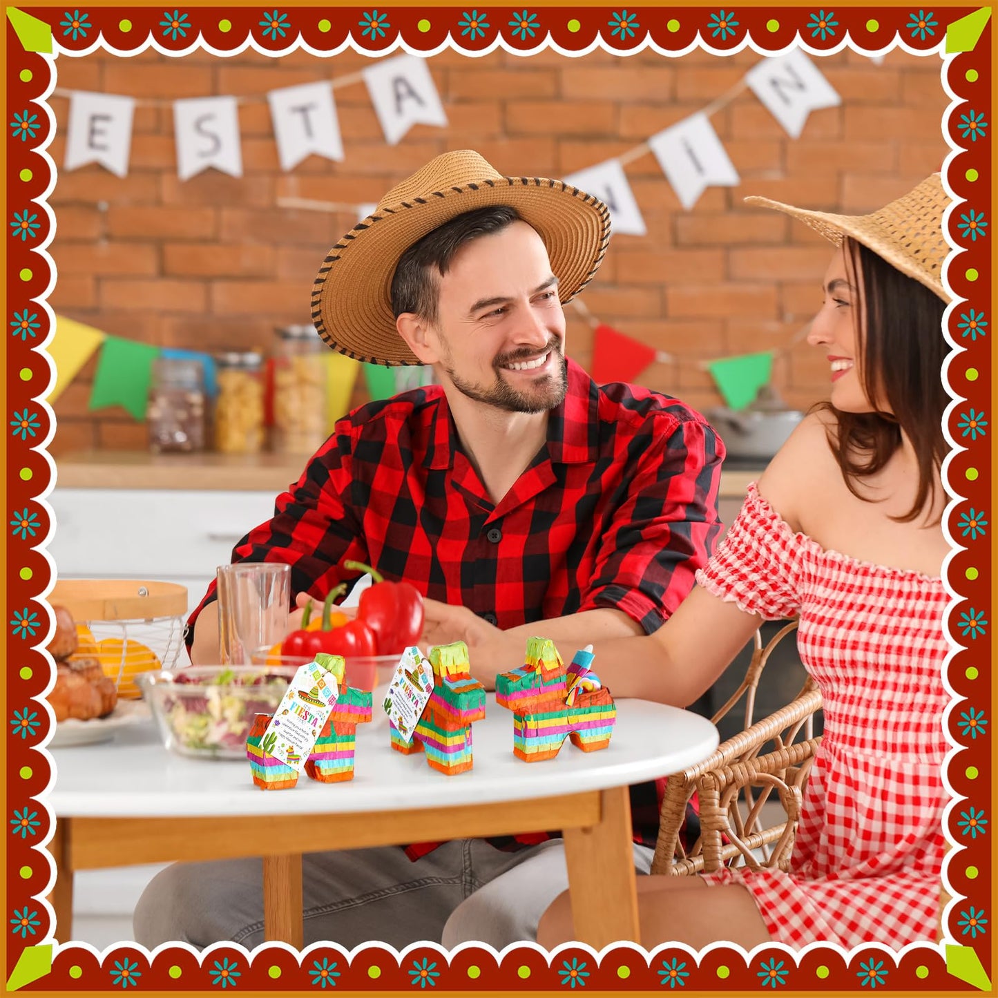 6 Pcs Mini Donkey Pinatas for Fiesta Birthday Party Supplies 4 x 4 Inches Cinco De Mayo Small Pinata with Greeting Card for Cinc