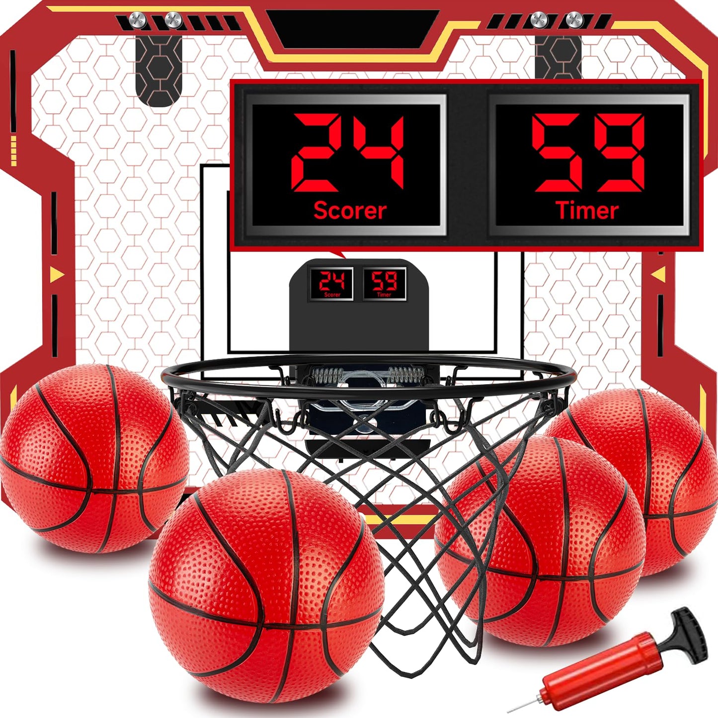 vignuto Indoor Basketball Hoop for Kids(Over 3 Years Old), Over The Door Basketball Hoop with Scoring, Countdown and Music Accom