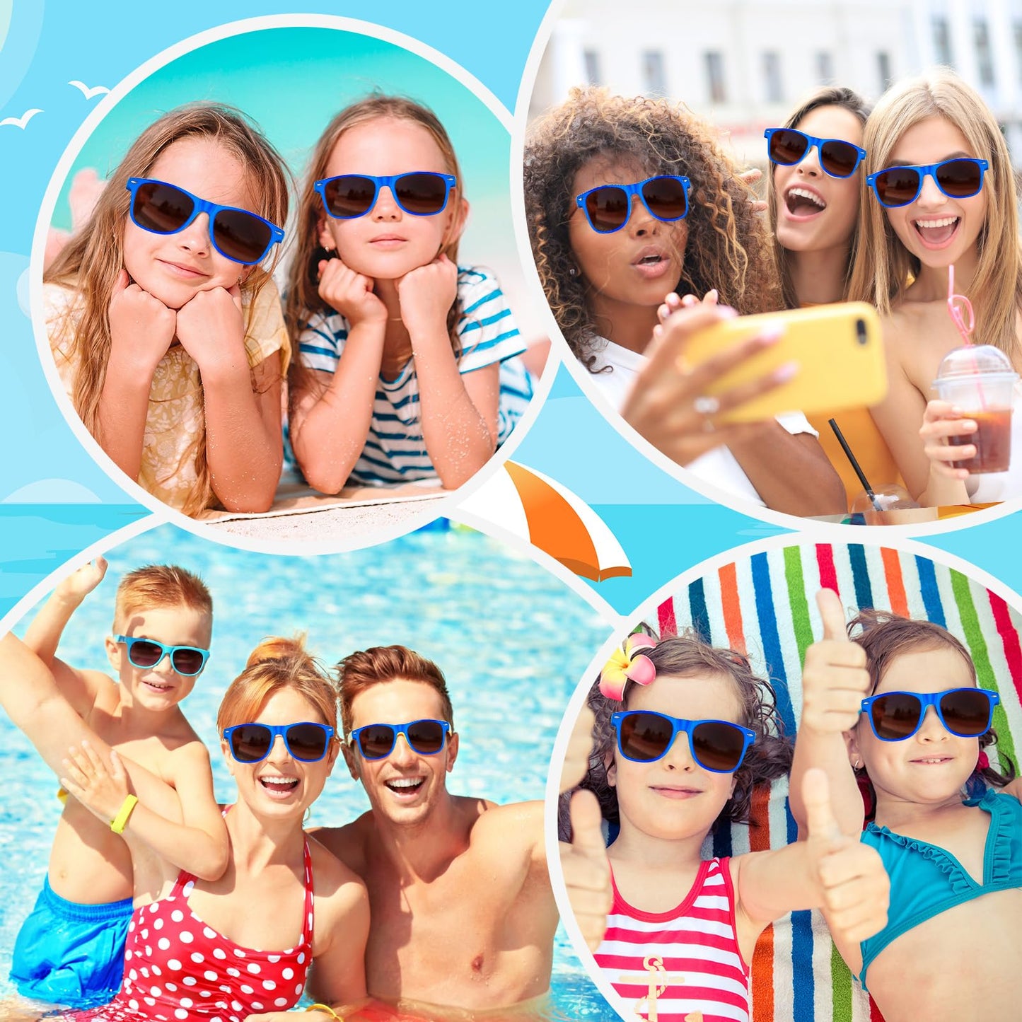Astaron 12 Pack Party Novelty Sunglasses Bulk Neon Party Favors For Beach Wedding Party Pool Party Supplies, Blue