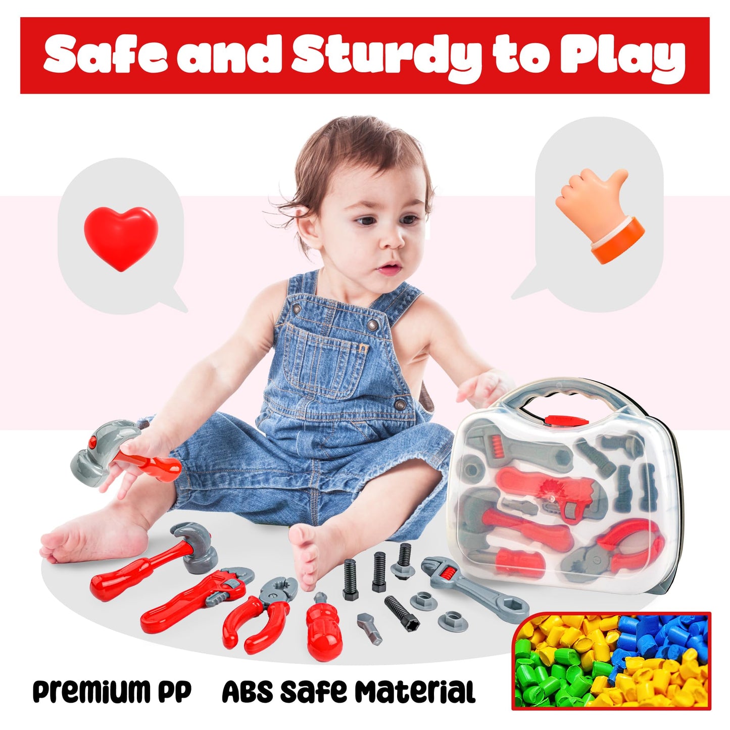 BELLOCHIDDO Kids Tool Set - 14pcs Pretend Play Toddler Tool Set with Toy Screwdriver, Construction Toys, Toddler Tool Set - Toys