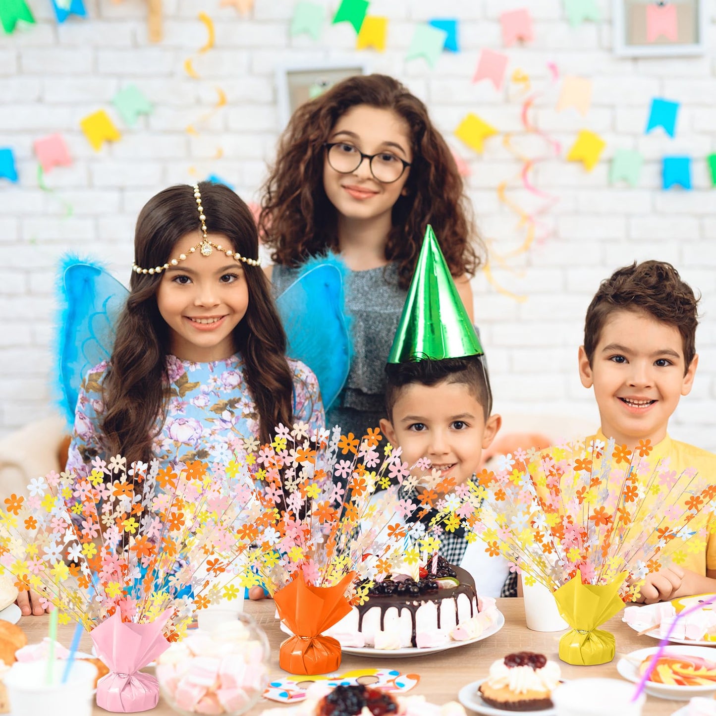 CraftyDream 3 Pcs Daisy Birthday Party Decorations Daisy Flower Table Decor Boho Groovy Daisy Decor Metallic Gleam Foil Spray Ce