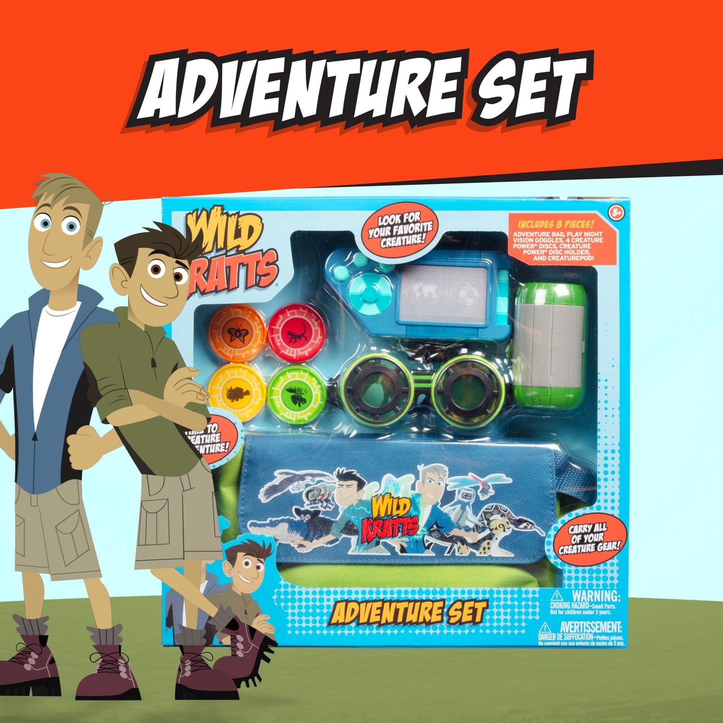 Jazwares Wild Kratts Adventure Playset - 8pc Set, Green, Includes Goggles & Power Discs, Pretend Play Accessories for Kids