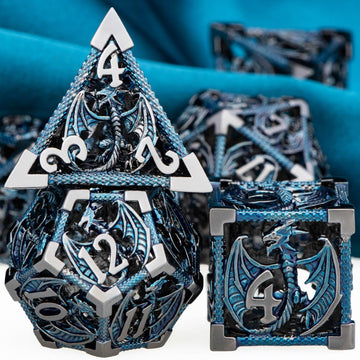 ARUOHHA Hollow DND Metal Dice Set Dungeons and Dragons Black Blue D and D Dice with Gift Box, RPG D&D Polyhedral Dice Role Playi