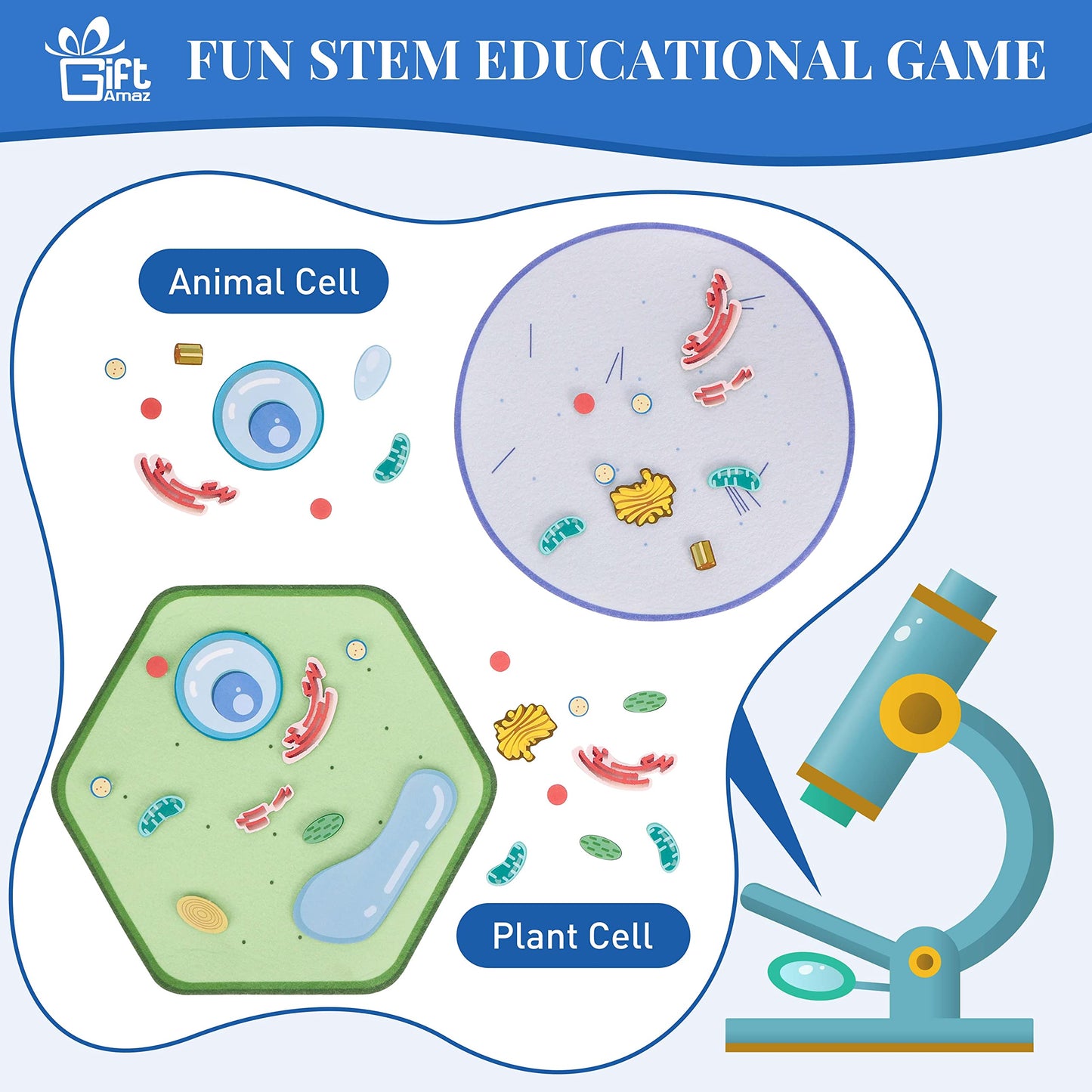 Giftamaz Animal And Plant Cell Anatomy Model, Soft Felt Toy, Early Cell Biology And Life Science Stem Toys, Classroom Teaching Aid, Educational Learning Activities Stem Birthday Toys For Kids 6+