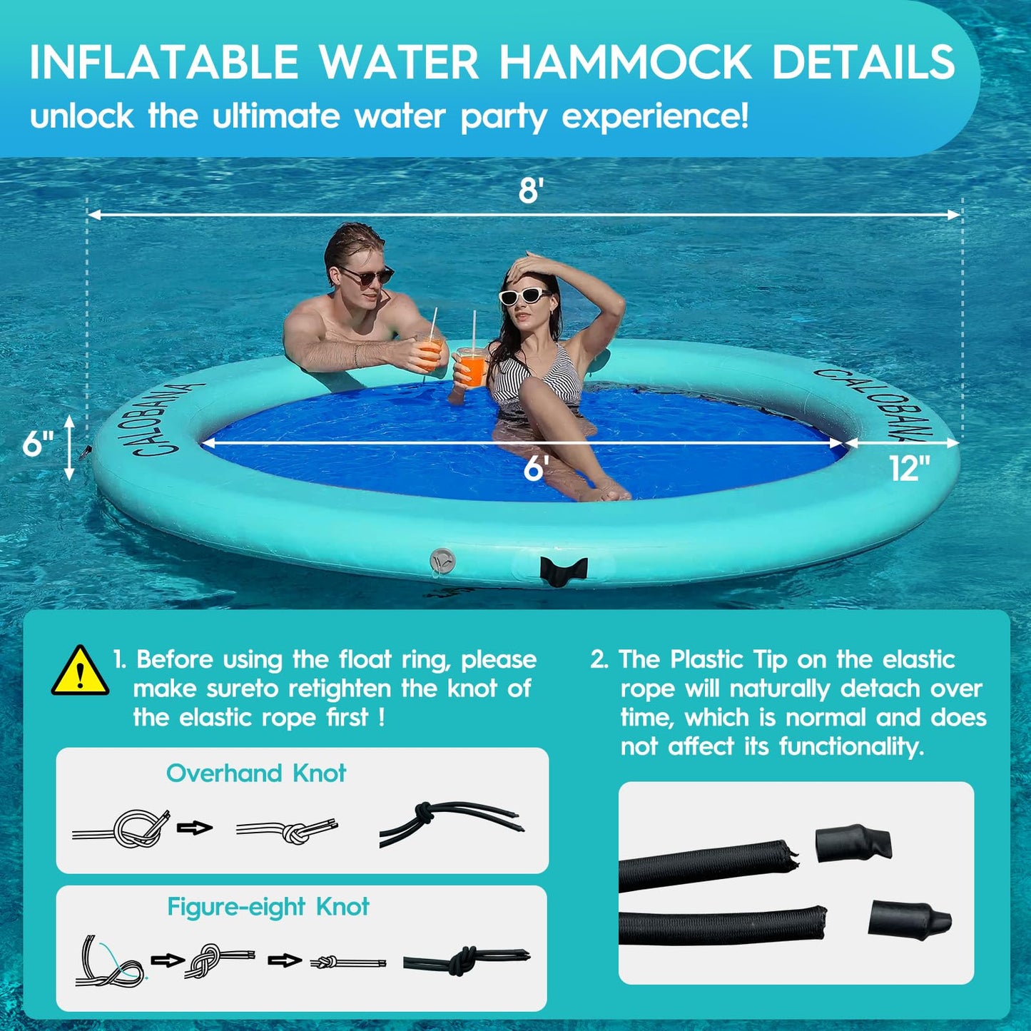 Calobana 8' X 8' Heavy Duty Floating Hammock For Multi Person Party Lake Floating Island With Mesh Water Rafts For Lake Tanning