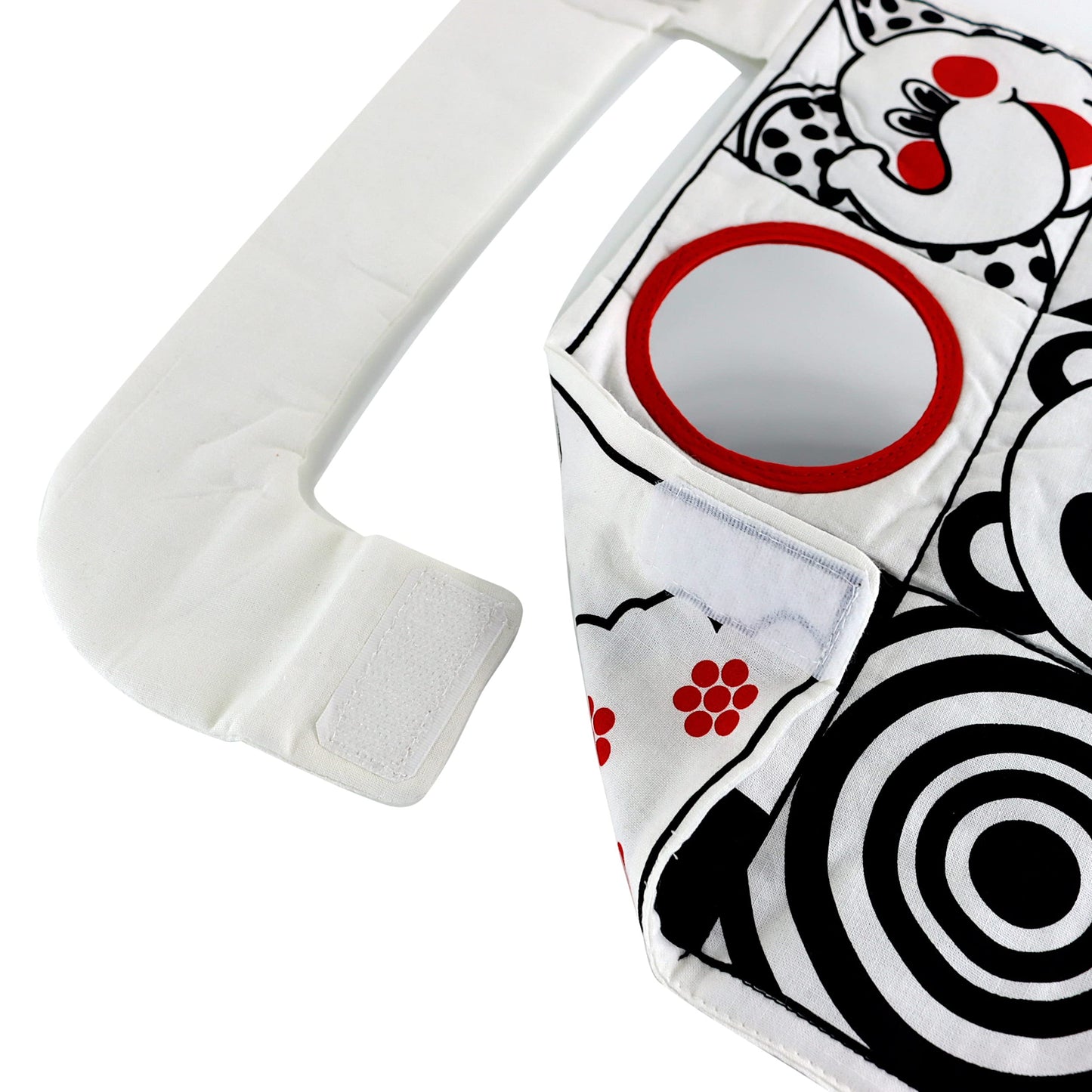 Reversible Car Activity Center Toy For Baby In Black, White And Red, Easy To Attach, With Baby Safe Mirror